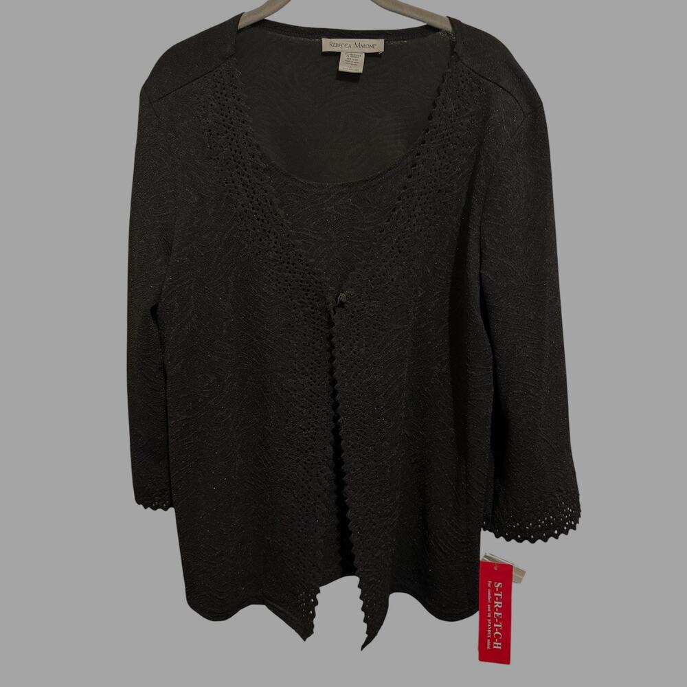 NEW Women's Career Black Twinset 2 in 1 Size L Metallic‎ Knit Top Office Modest